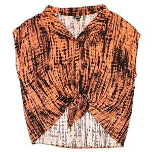 Torrid Women's Plus Size 1X Tie Blouse Black Abstract Cap Sleeve Edgy Artsy Fall